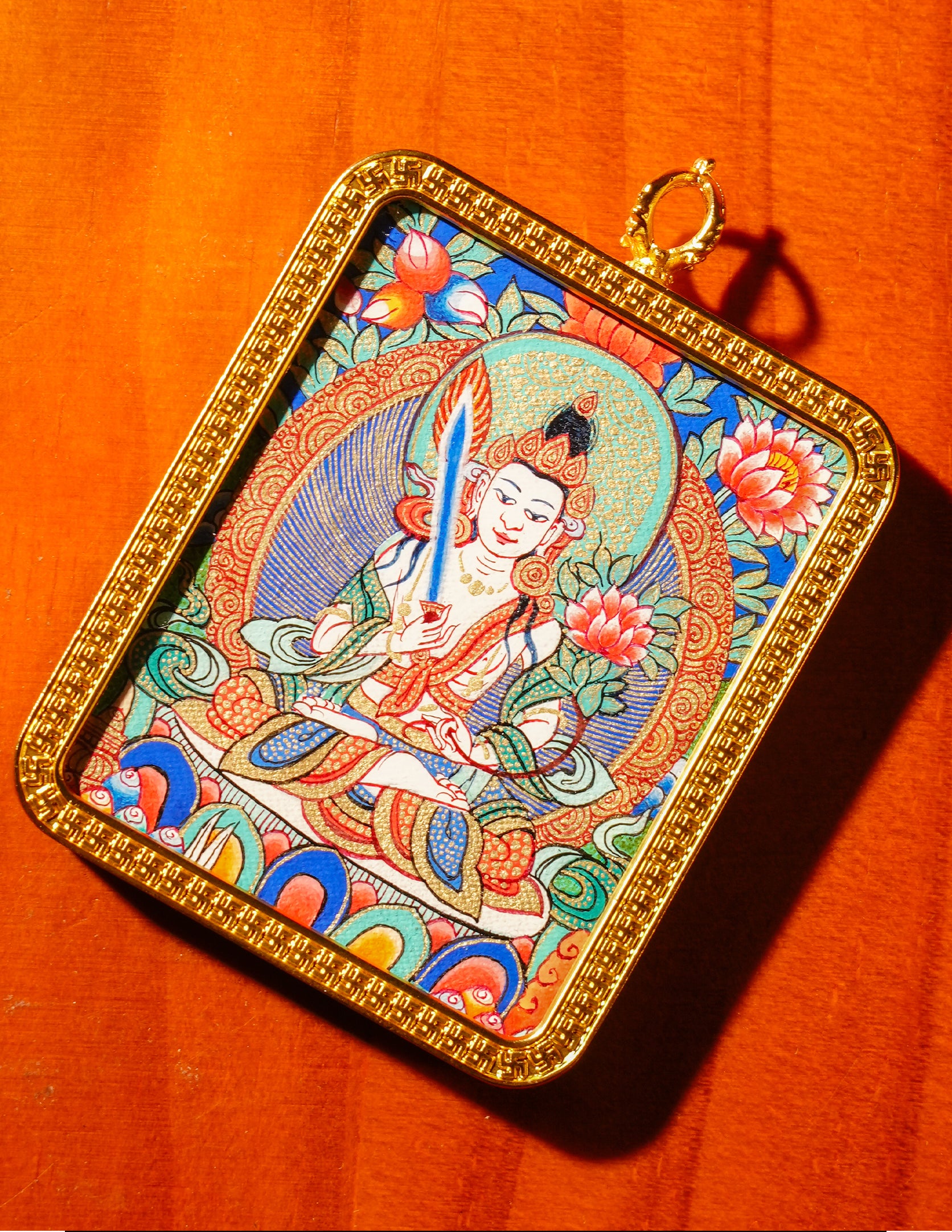 Akasagarbha buddha Bodhi leaf Thangka Pendant/ Locket/ Necklace/ Portable/ GauBOX/ Buddha amulet/ Carry-on/ Travel friendly