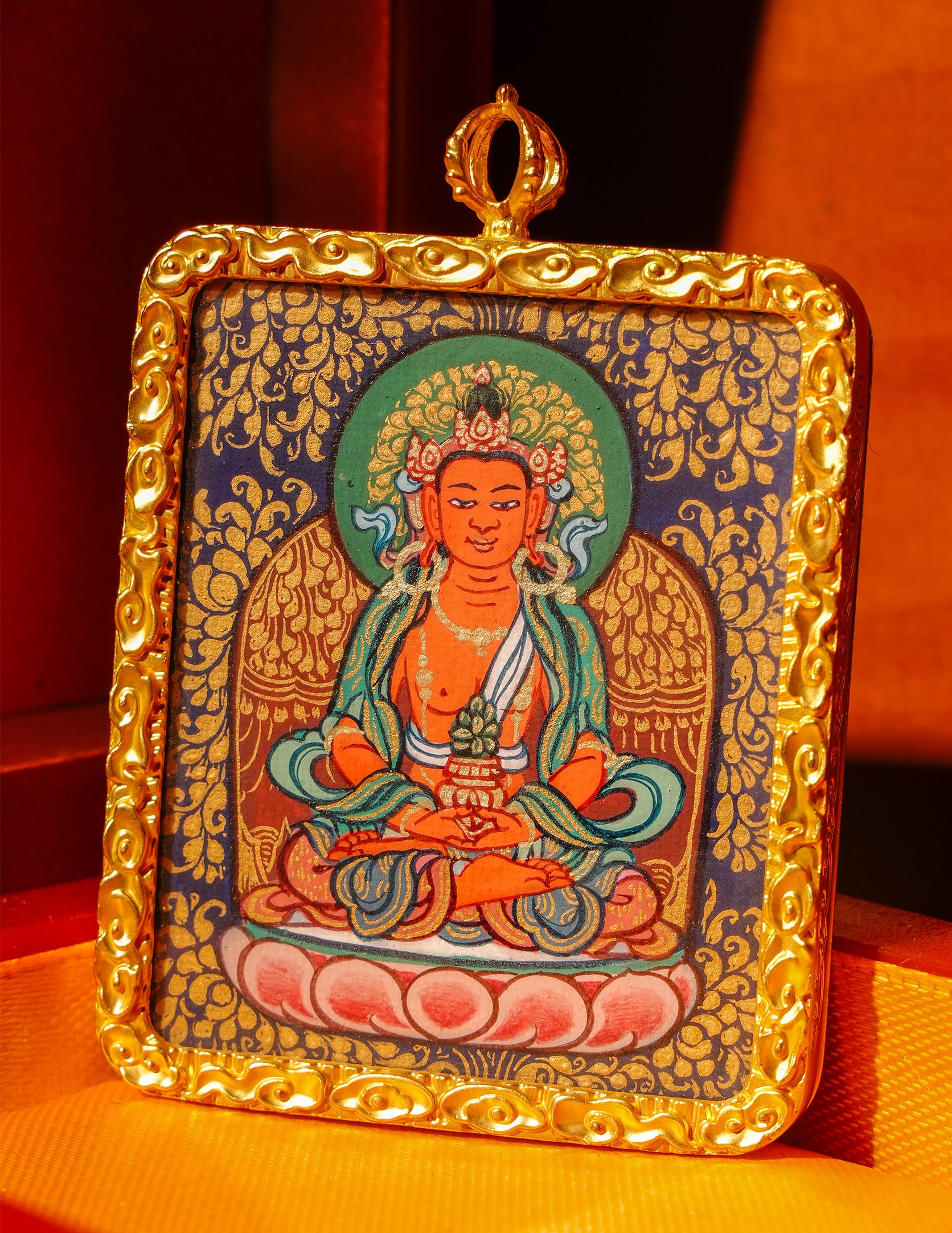 Amitayus Buddha Thangka/ Pendant/ Locket/ Necklace/ Portable/ GauBOX/ Buddha amulet/ Carry-on/ Travel friendly