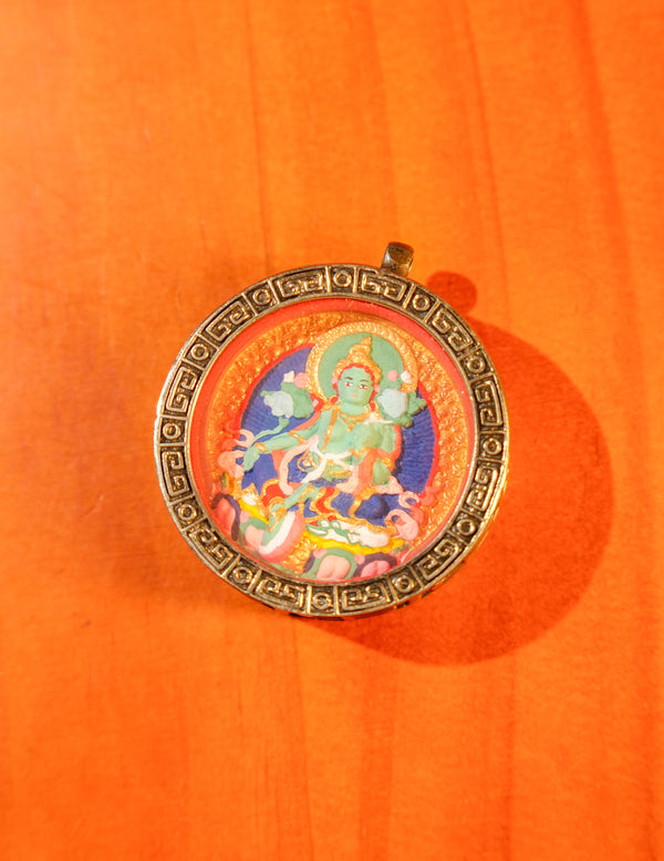 Green Tara Thangka Pendant/ Locket/ Necklace/ Portable/ Gau BOX/ Carry-on/ Travel Friendly