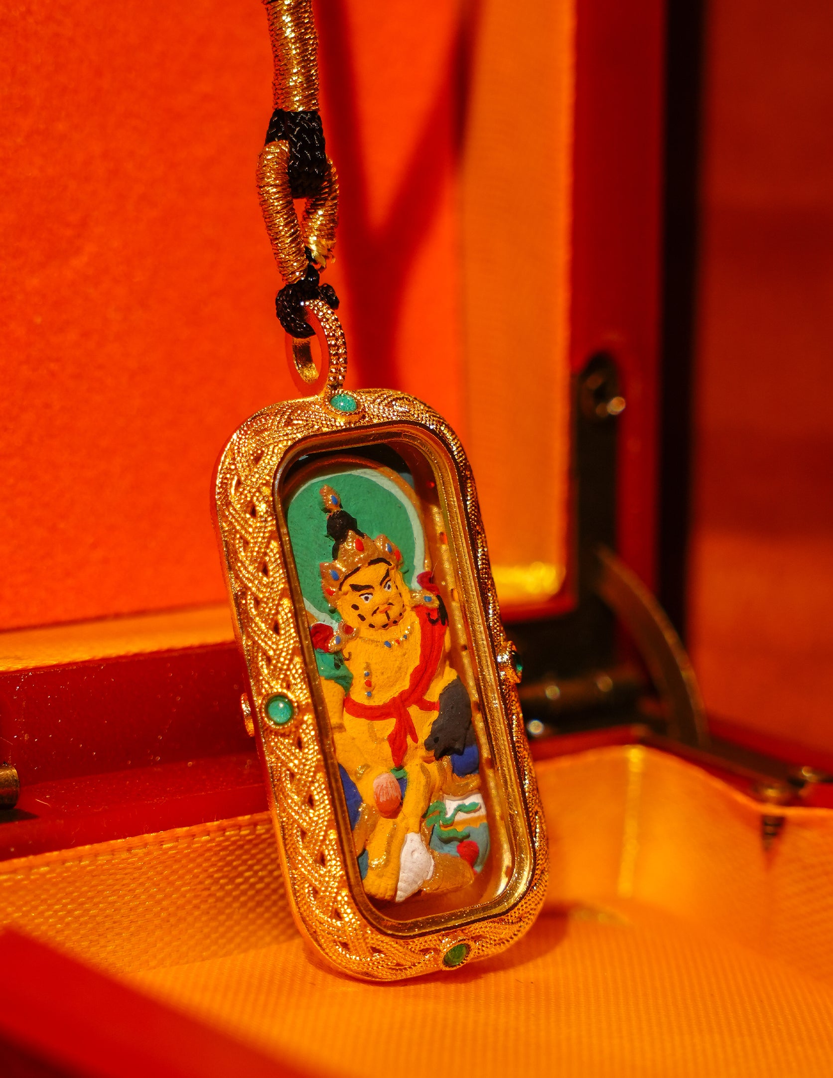 Yellow Dzambala Thangka Pendant/ Locket/ Necklace/ Portable/ GauBOX/ Buddha amulet/ Carry-on/ Travel friendly