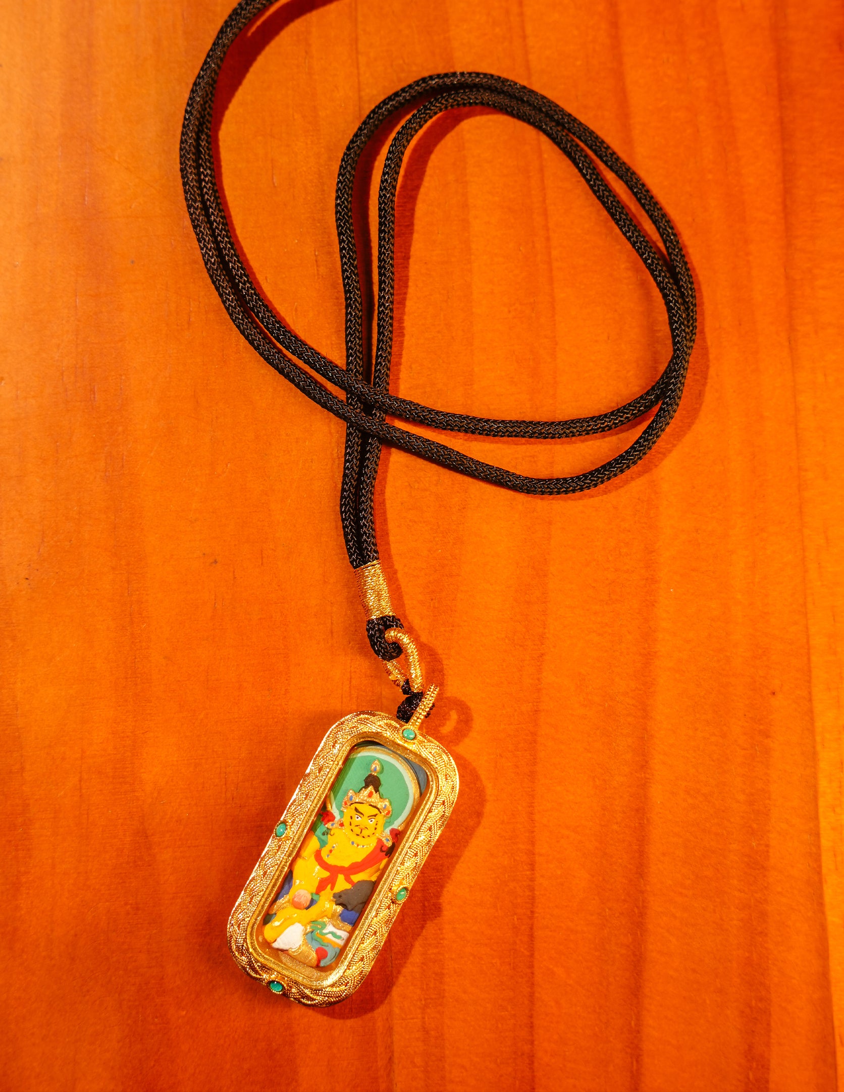 Yellow Dzambala Thangka Pendant/ Locket/ Necklace/ Portable/ GauBOX/ Buddha amulet/ Carry-on/ Travel friendly