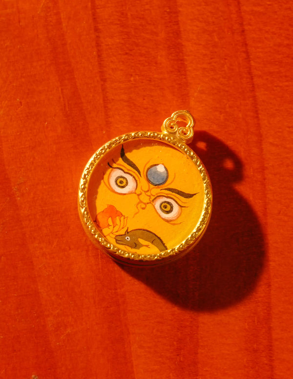 Yellow Dzambala Buddha Eye Thangka Pendant/ Locket/ Necklace/ Portable/ Gau BOX/ Carry-on/ Travel Friendly