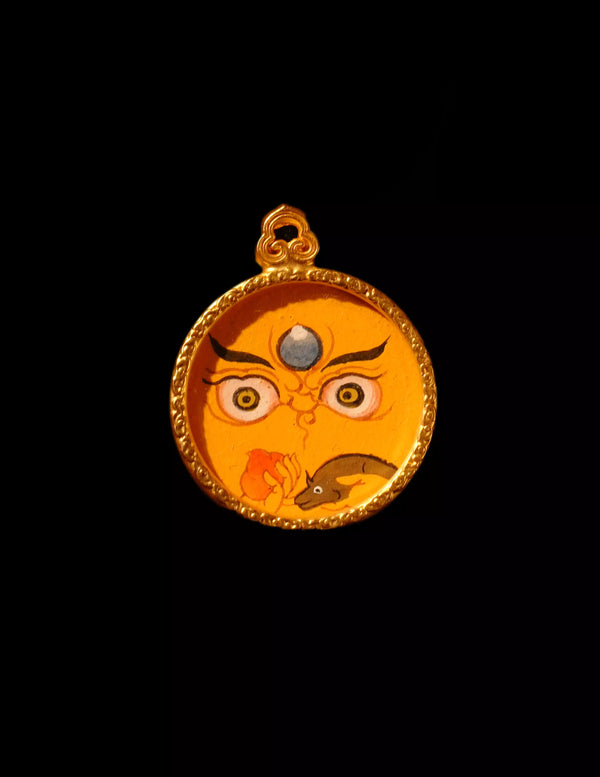 Yellow Dzambala Buddha Eye Thangka Pendant/ Locket/ Necklace/ Portable/ Gau BOX/ Carry-on/ Travel Friendly