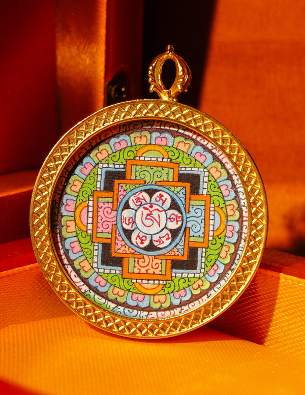 Om Mantra Mandala Thangka Pendant/ Locket/ Necklace/ Portable/ GauBOX/ Buddha amulet/ Carry-on/ Travel friendly TXS030002
