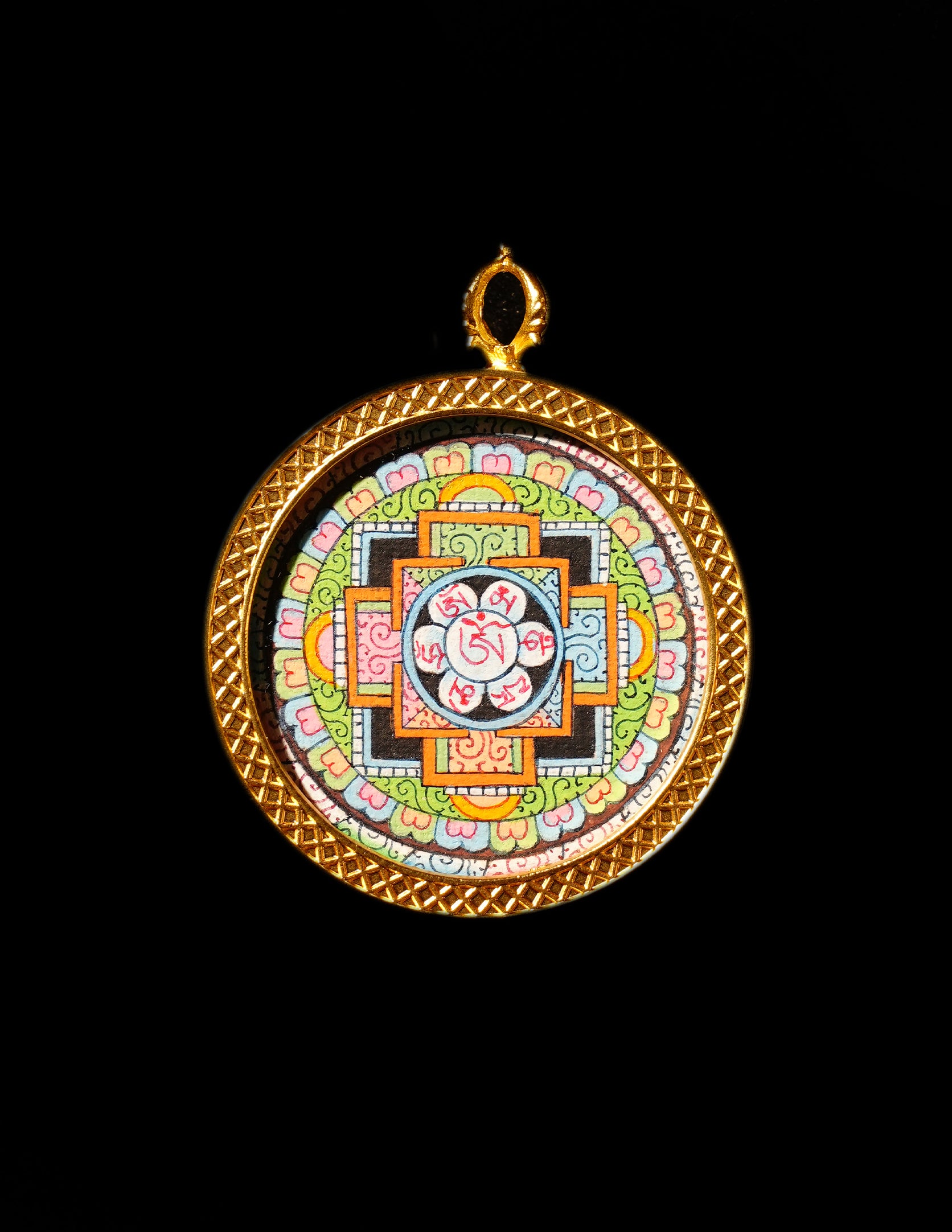 Om Mantra Mandala Thangka Pendant/ Locket/ Necklace/ Portable/ GauBOX/ Buddha amulet/ Carry-on/ Travel friendly TXS030002