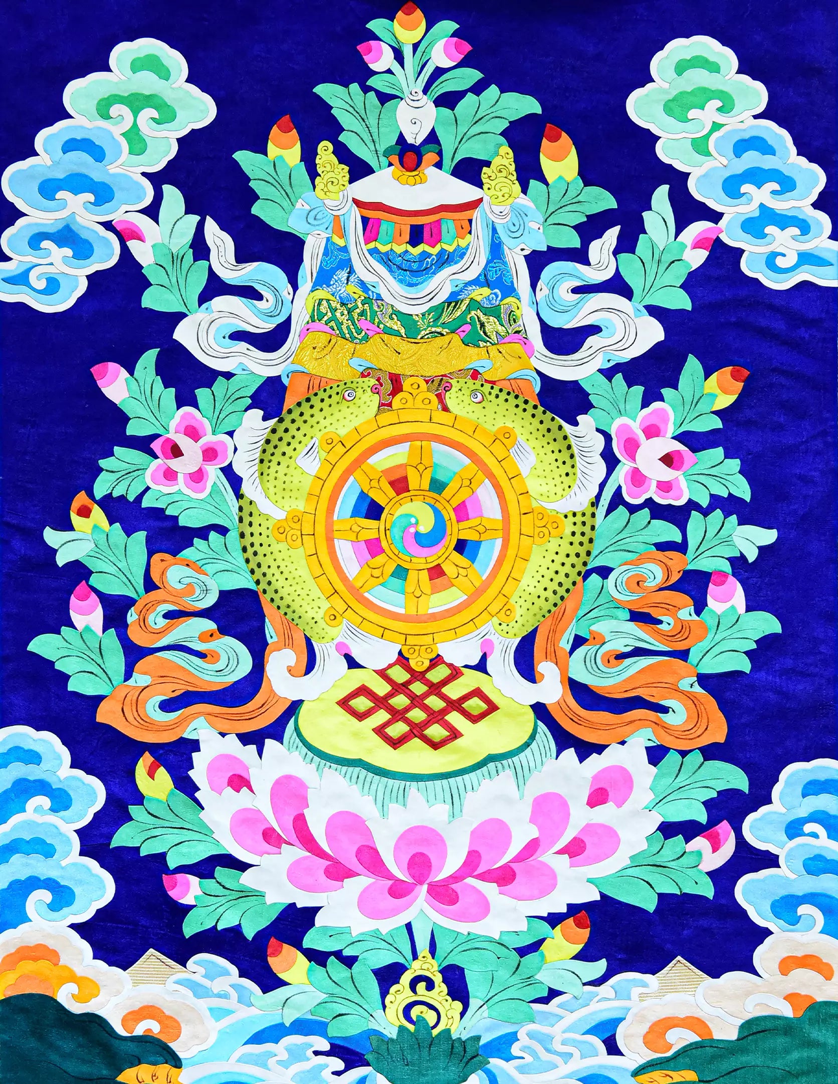 Eight Auspicious Symbols Barbola Thangka