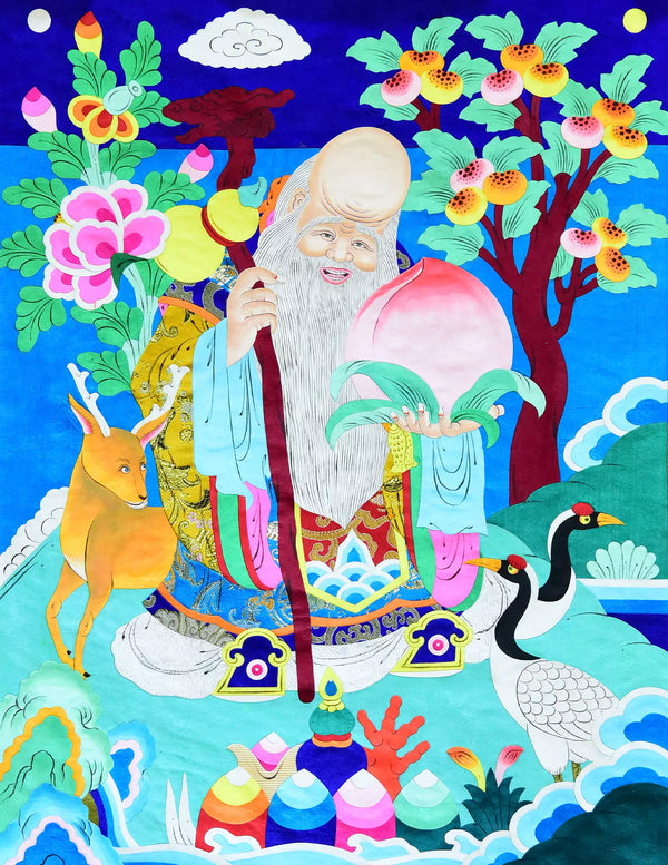 God of Longevity Barbola Thangka
