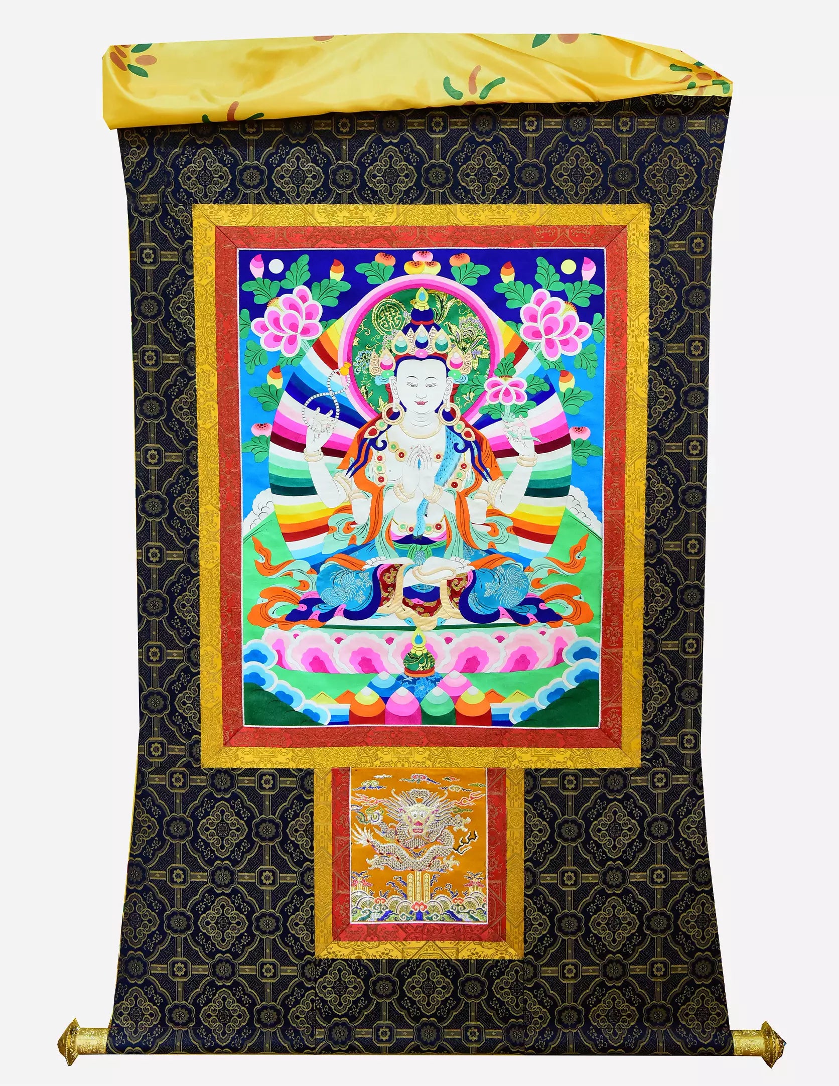 Chenrezig Buddha (Four-Armed Avalokiteshvara) Barbola Thangka
