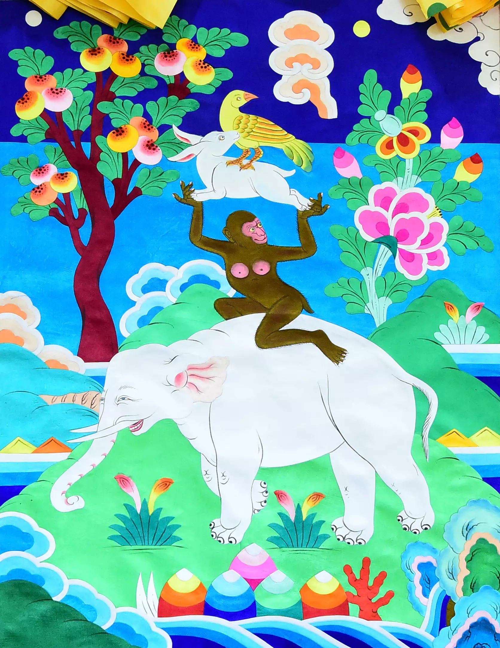 Four Auspicious Harmonious Beings Barbola Thangka