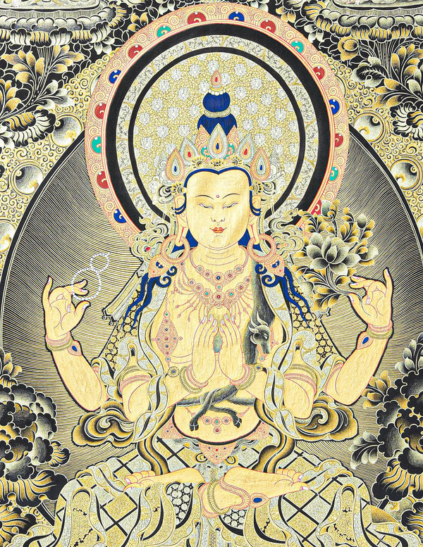 Chenrezig Buddha Black Thangka Art
