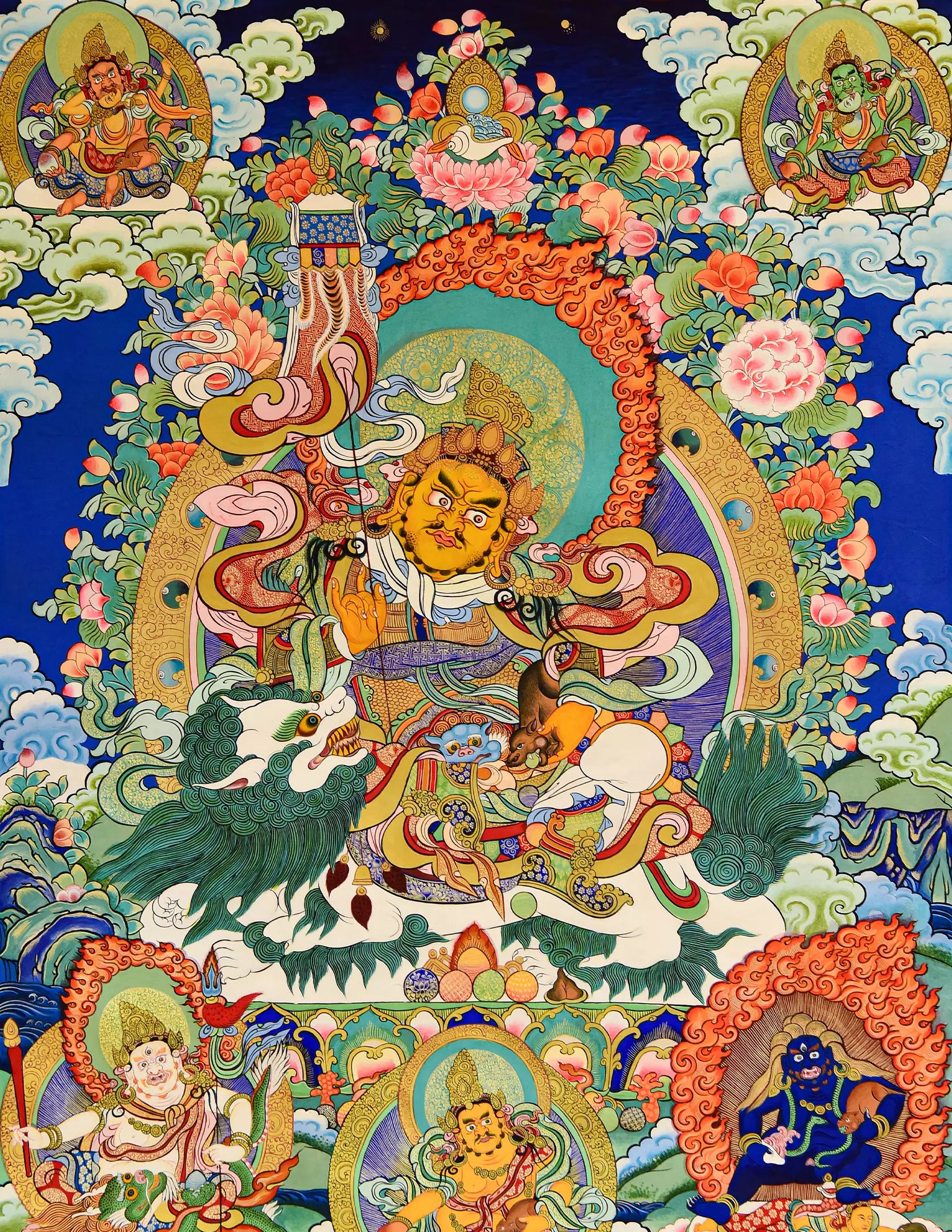 Jambhala & Five Directions Dzambala Thangka Art