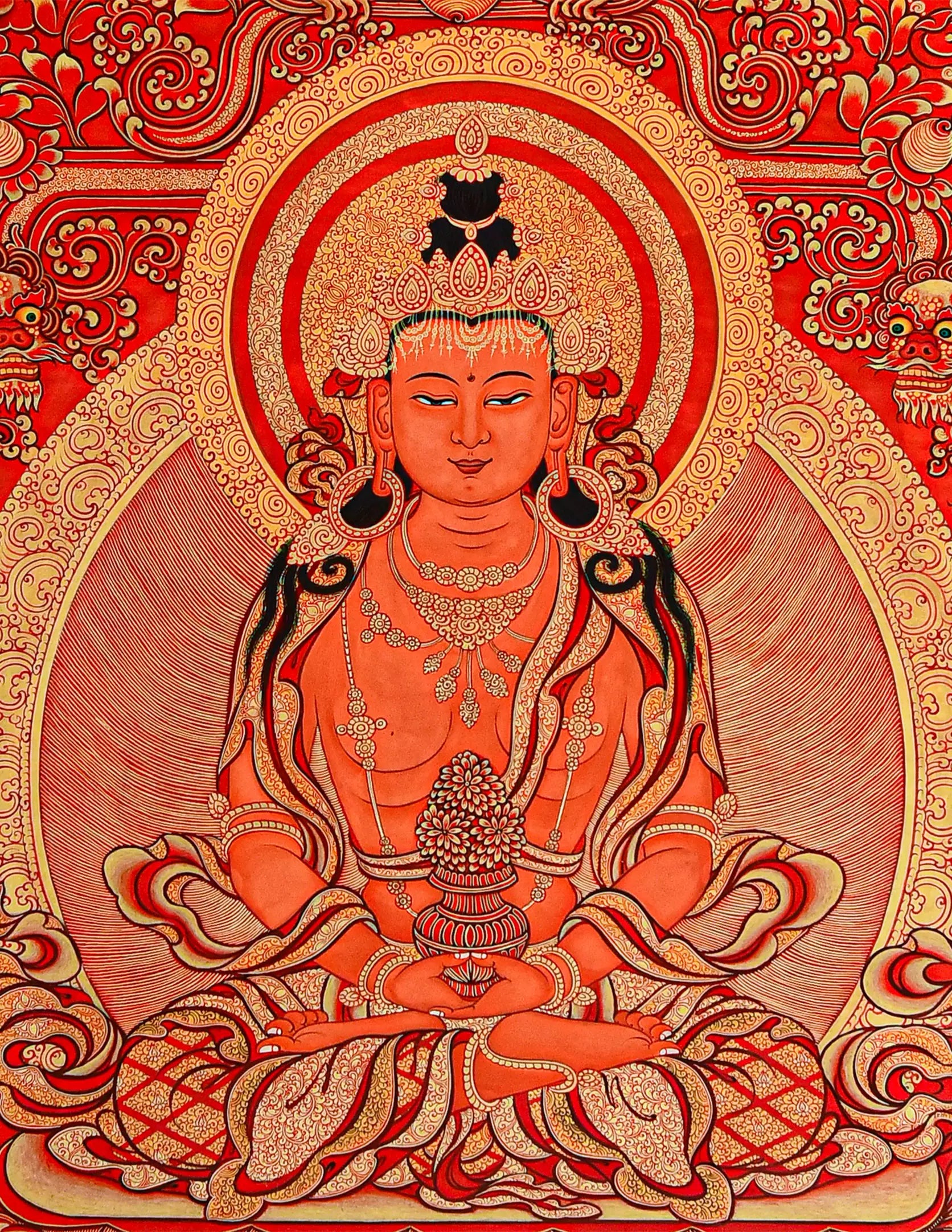 Amitayus Buddha Red Thangka Art