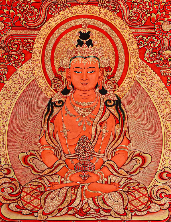 Tangka Red Amitayus Buddha Red Commissioned Thangka Painting - Regong Arts