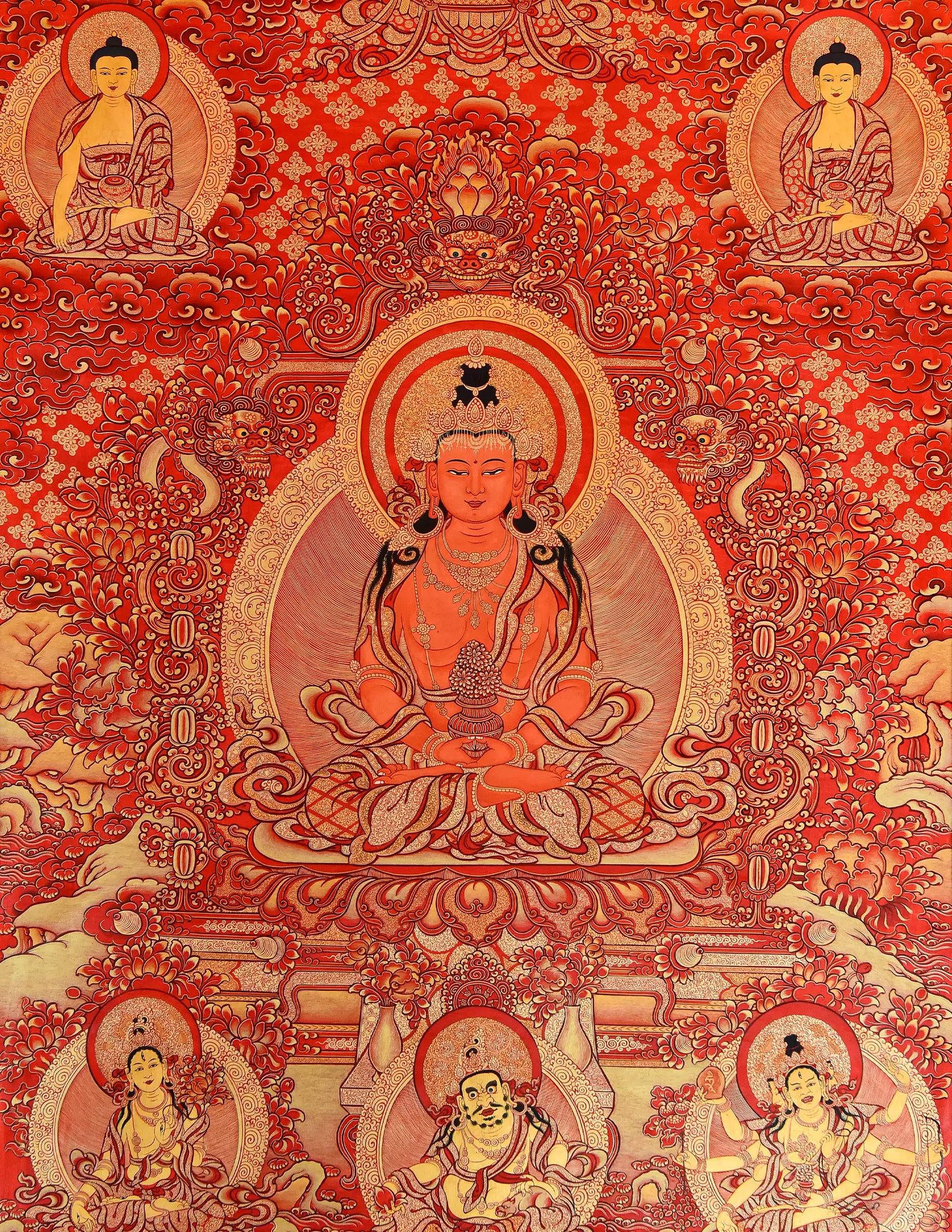 Amitayus Buddha Red Thangka Art