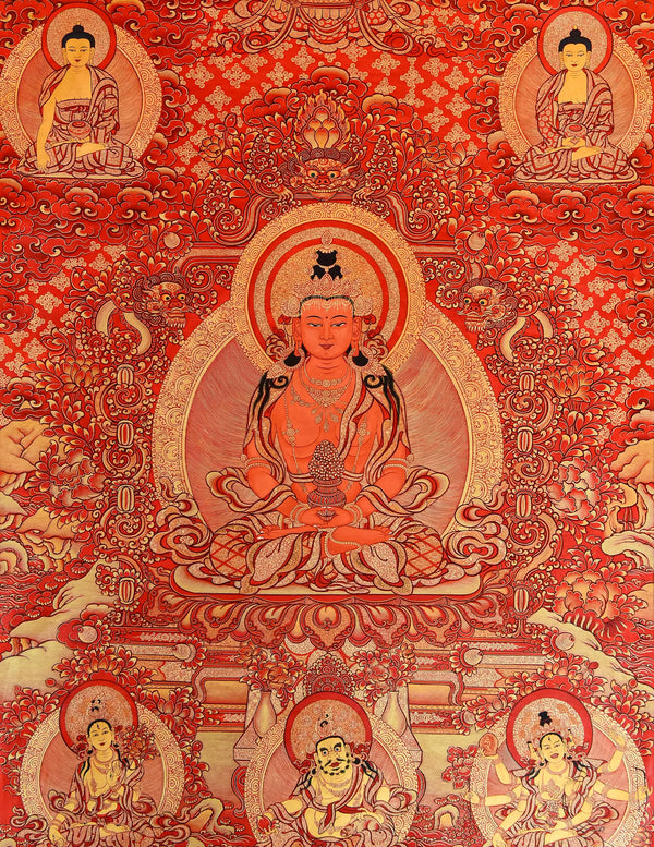 Amitayus Buddha Red Thangka Art