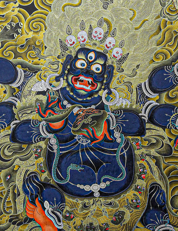 Six-Armed Mahakala Black-Gold Thangka Art