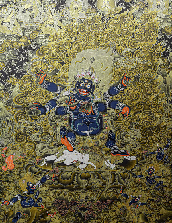 Six-Armed Mahakala Black-Gold Thangka Art