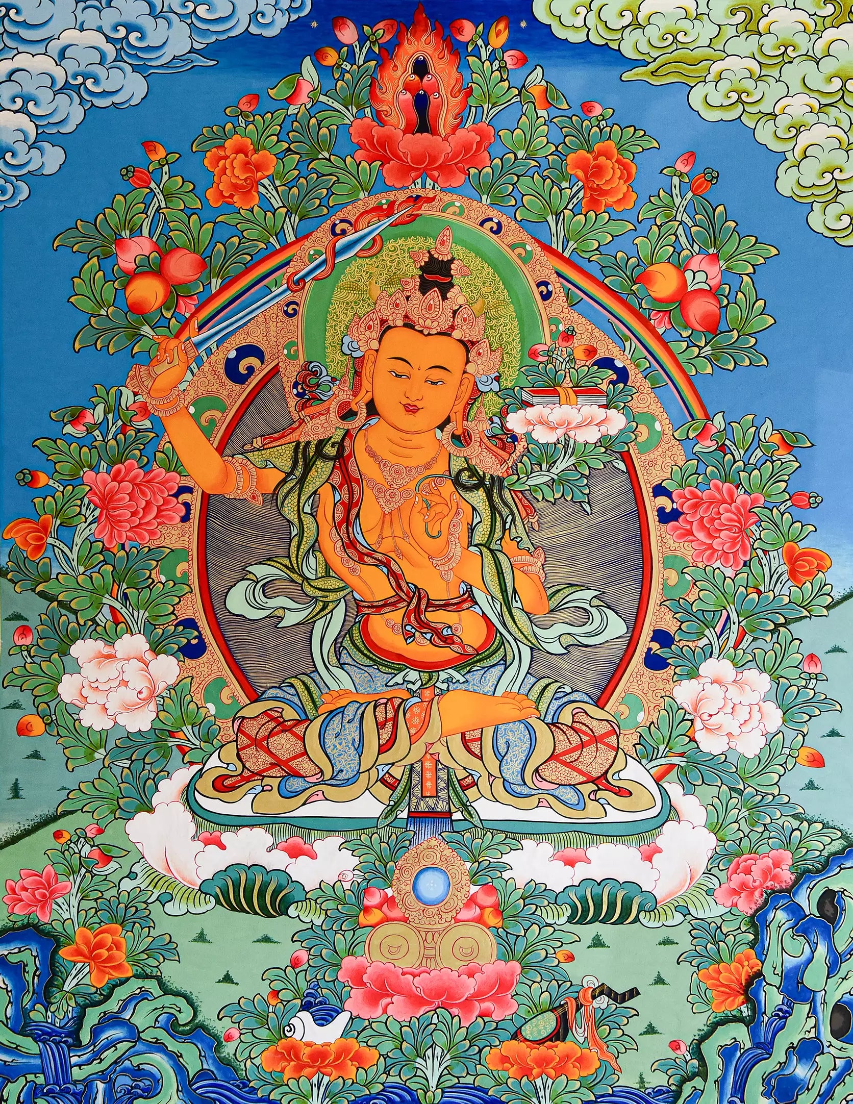 Traditional Tibetan thangka - Manjushri Bodhisattva