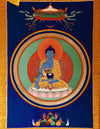 Medicine Buddha Thangka - Blue Buddha, lotus seat