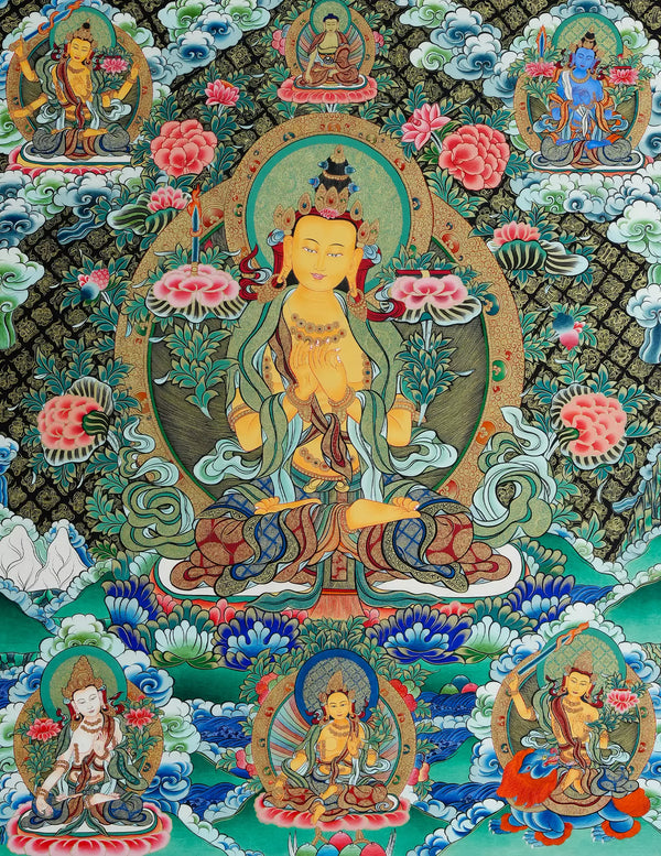 Manjushri Bodhisattva Thangka - Surrounding Attendant Deities