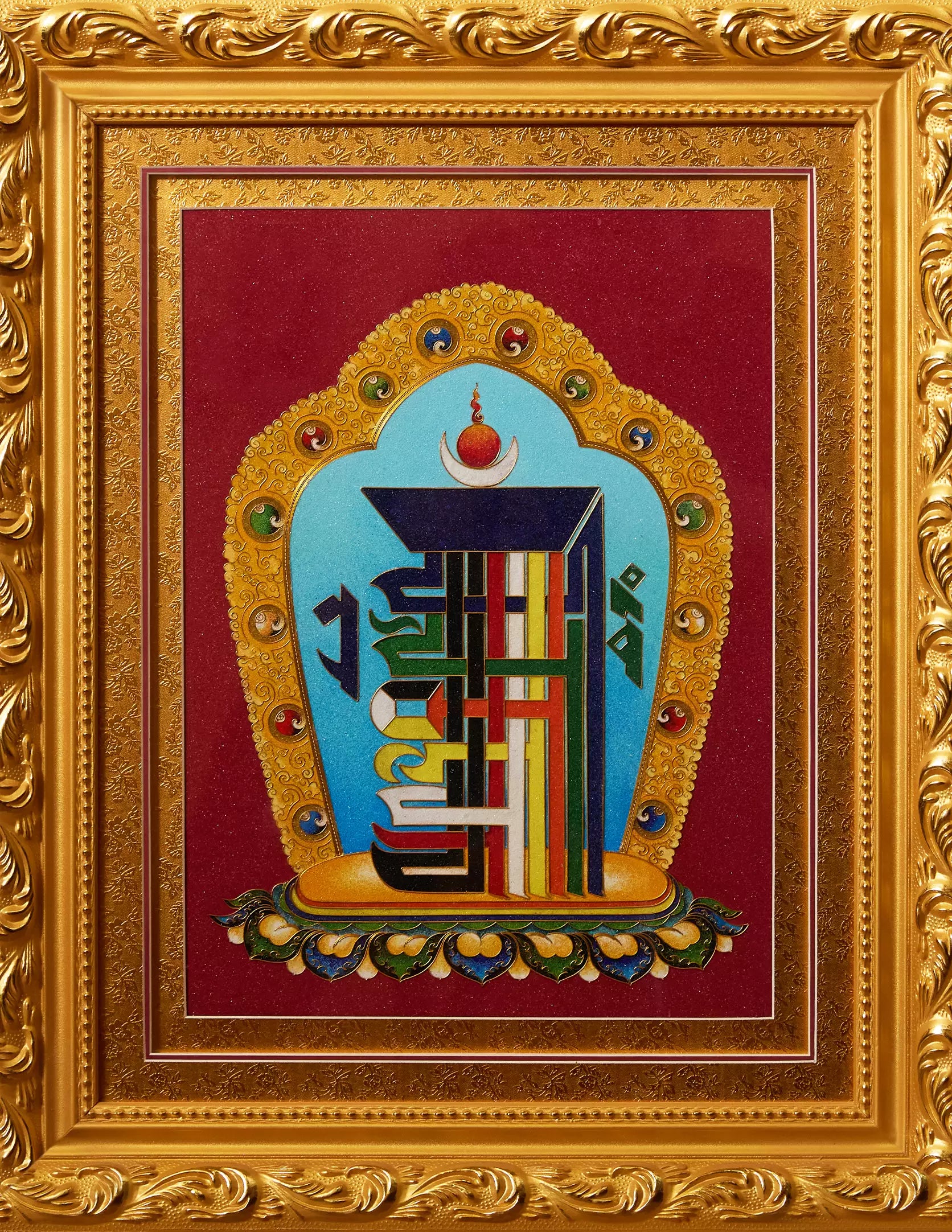 Ten Auspicious Symbols of Longevity (Langjiu Wangdan) Filigree Cloisonné Thangka