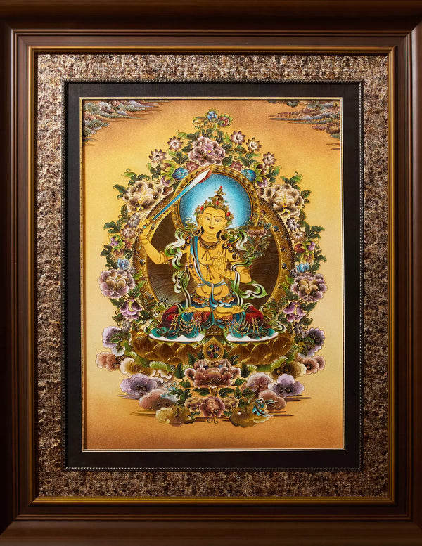 Manjushri Buddha Filigree Cloisonné Thangka