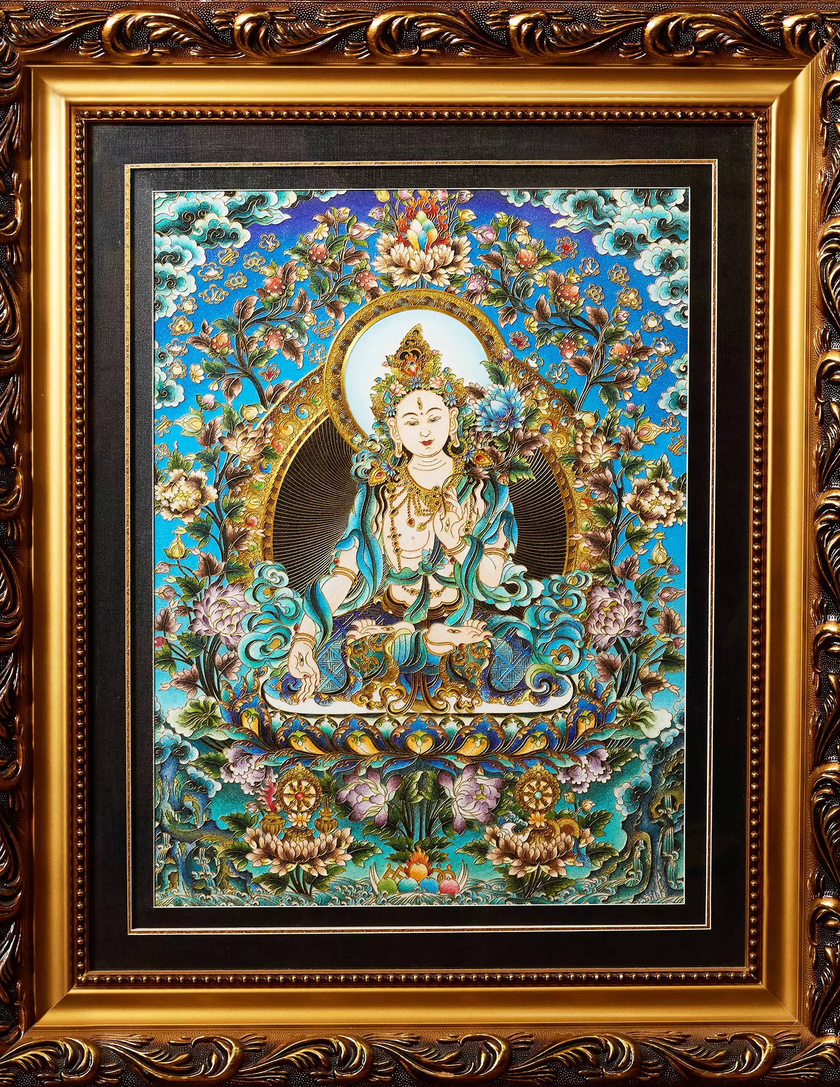 White Tara Filigree Cloisonné Thangka