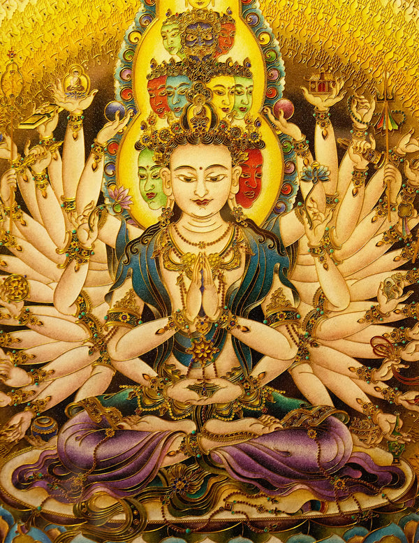 Thousand-Armed Thousand-Eyed Chenrezig Buddha Filigree Cloisonné Thangka