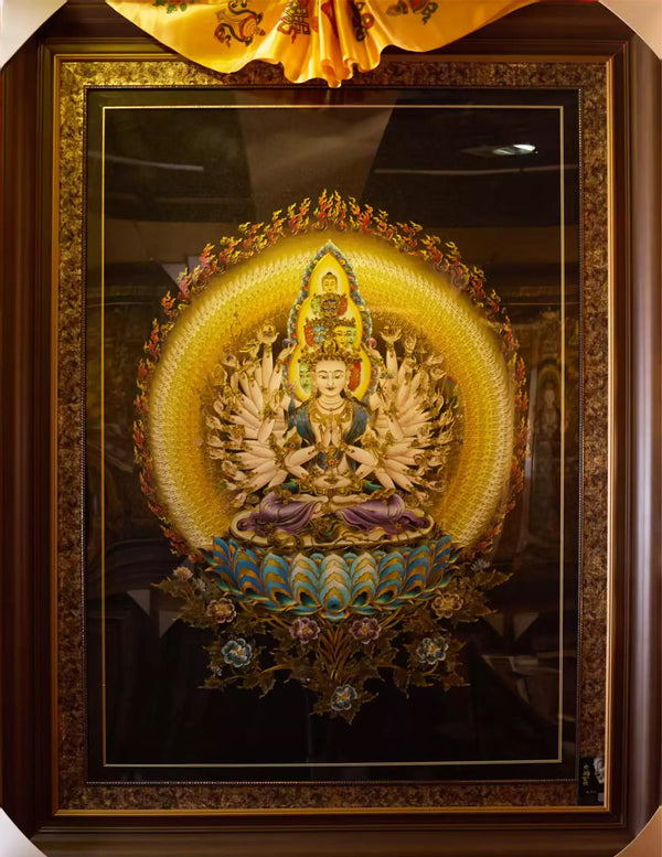 Thousand-Armed Thousand-Eyed Chenrezig Buddha Filigree Cloisonné Thangka