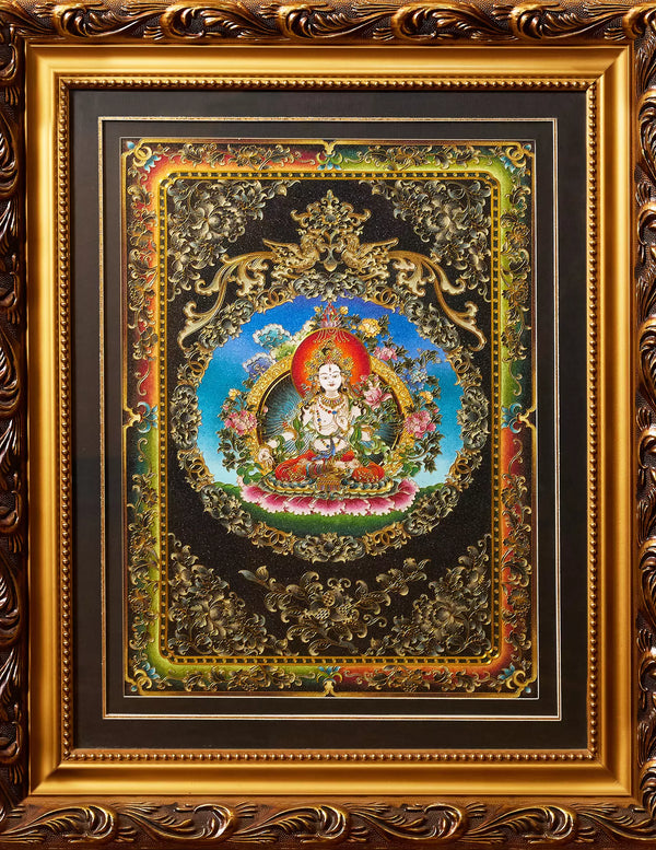 White Tara Filigree Cloisonné Thangka
