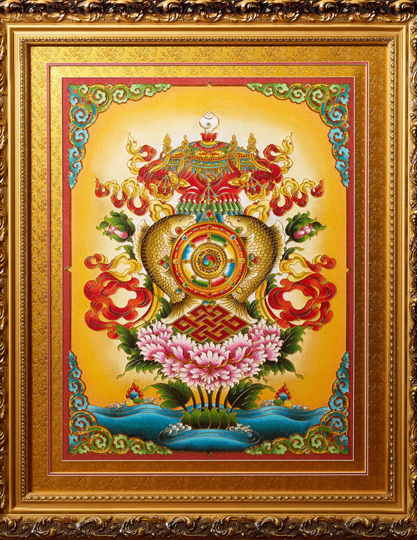 Eight Auspicious Symbols Filigree Cloisonné Thangka
