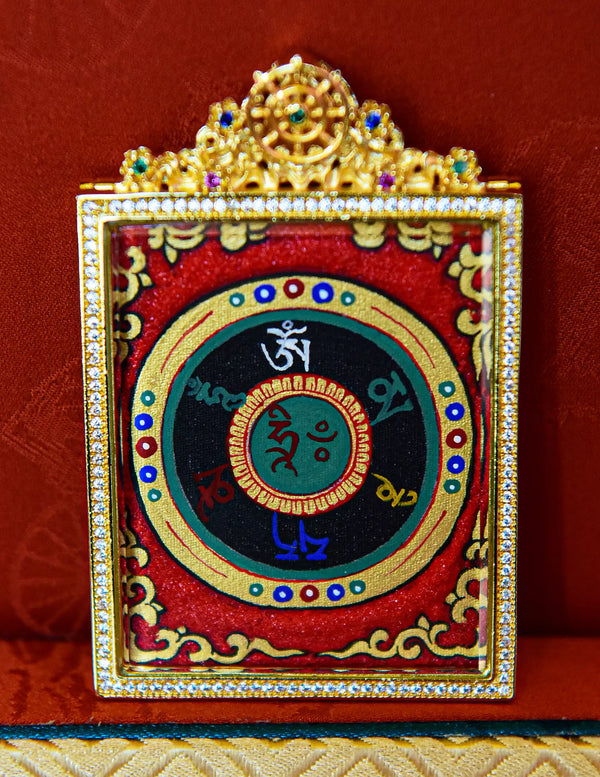 Om Mantra Mandala Rough Mineral Sand Thangka Pendant/ Locket/ Necklace/ Portable/ GauBOX/ Buddha amulet/ Carry-on/ Travel friendly