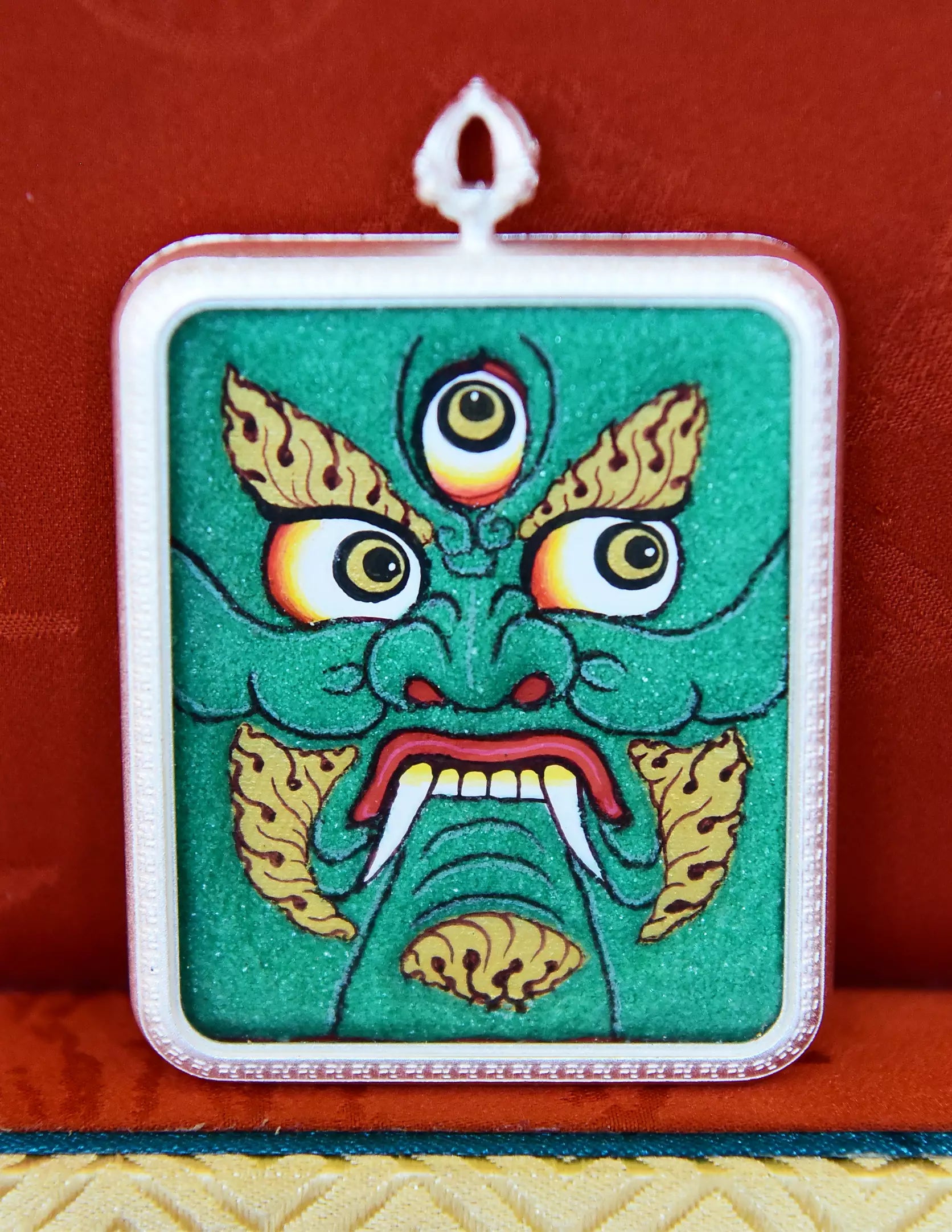Green Jambhala Rough Mineral Sand Thangka Pendant/ Locket/ Necklace/ Portable/ GauBOX/ Buddha amulet/ Carry-on/ Travel friendly