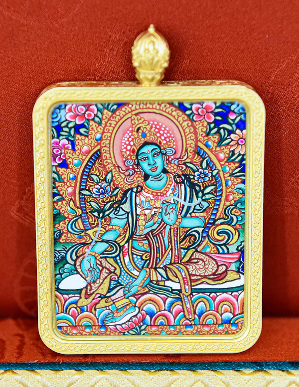 Green Tara thangka Pendant/ Locket/ Necklace/ Portable/ GauBOX/ Buddha amulet/ Carry-on/ Travel friendly