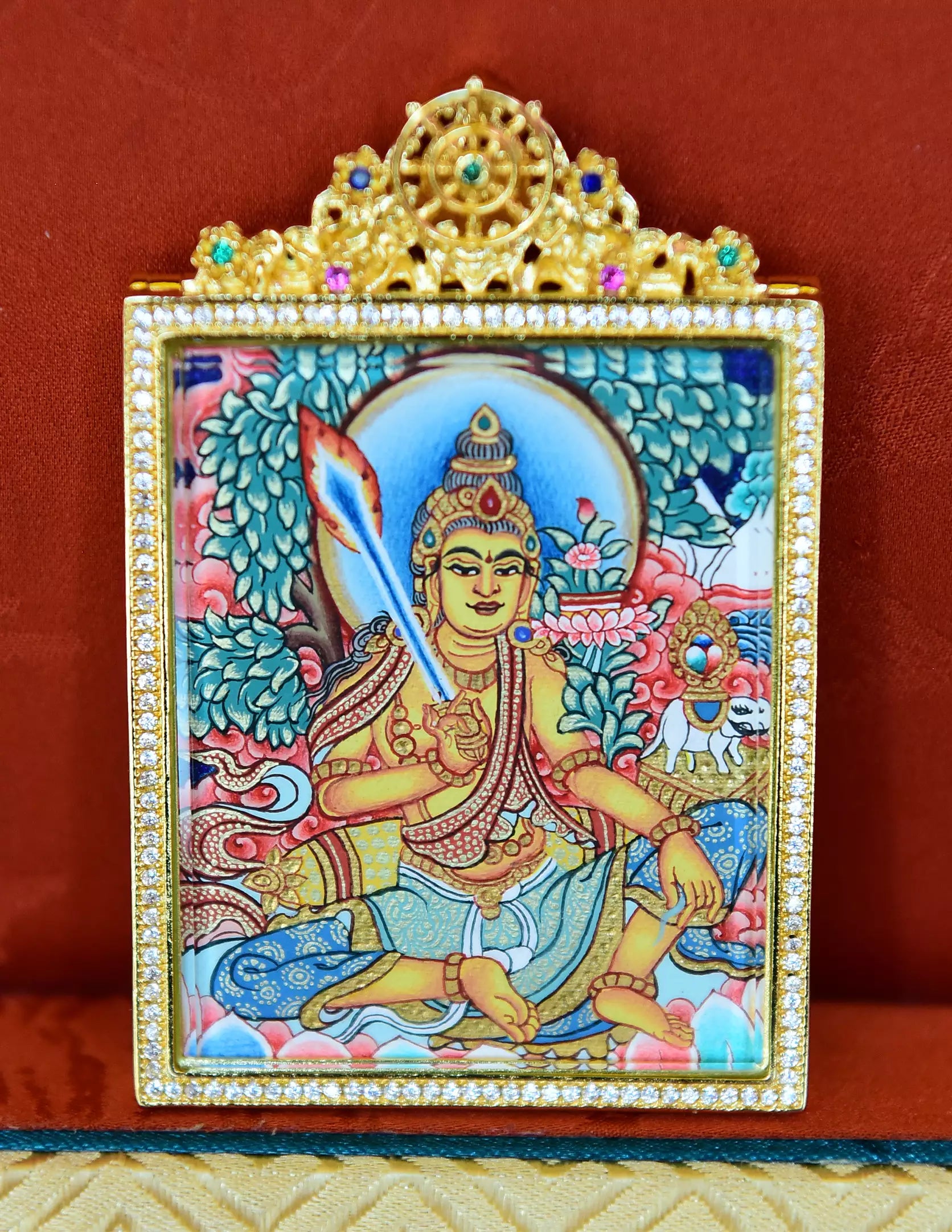 Manjushri Buddha Thangka Pendant/ Locket/ Necklace/ Portable/ GauBOX/ Buddha amulet/ Carry-on/ Travel friendly