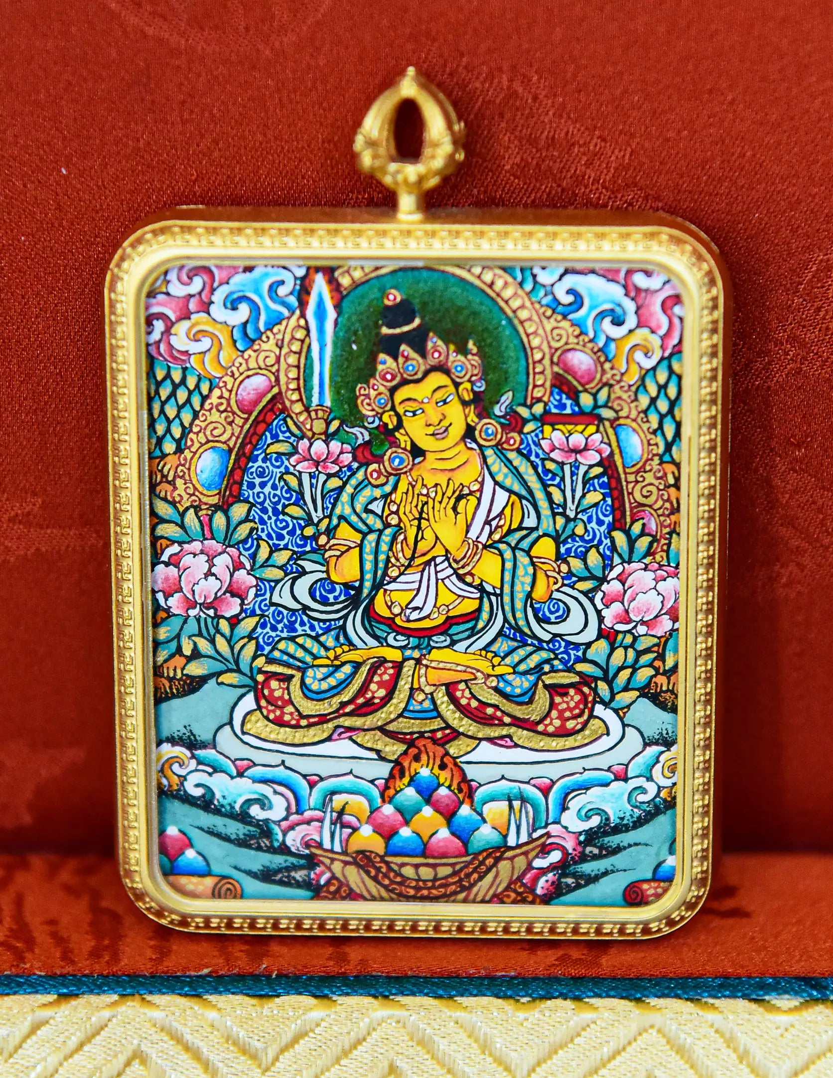 Manjushri Buddha Thangka Pendant/ Locket/ Necklace/ Portable/ GauBOX/ Buddha amulet/ Carry-on/ Travel friendly