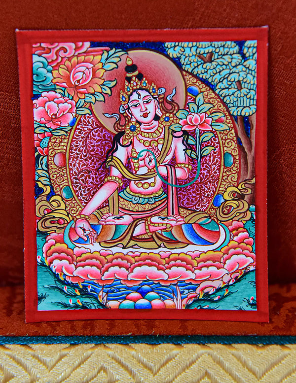 White Tara thangka Pendant/ Locket/ Necklace/ Portable/ GauBOX/ Buddha amulet/ Carry-on/ Travel friendly