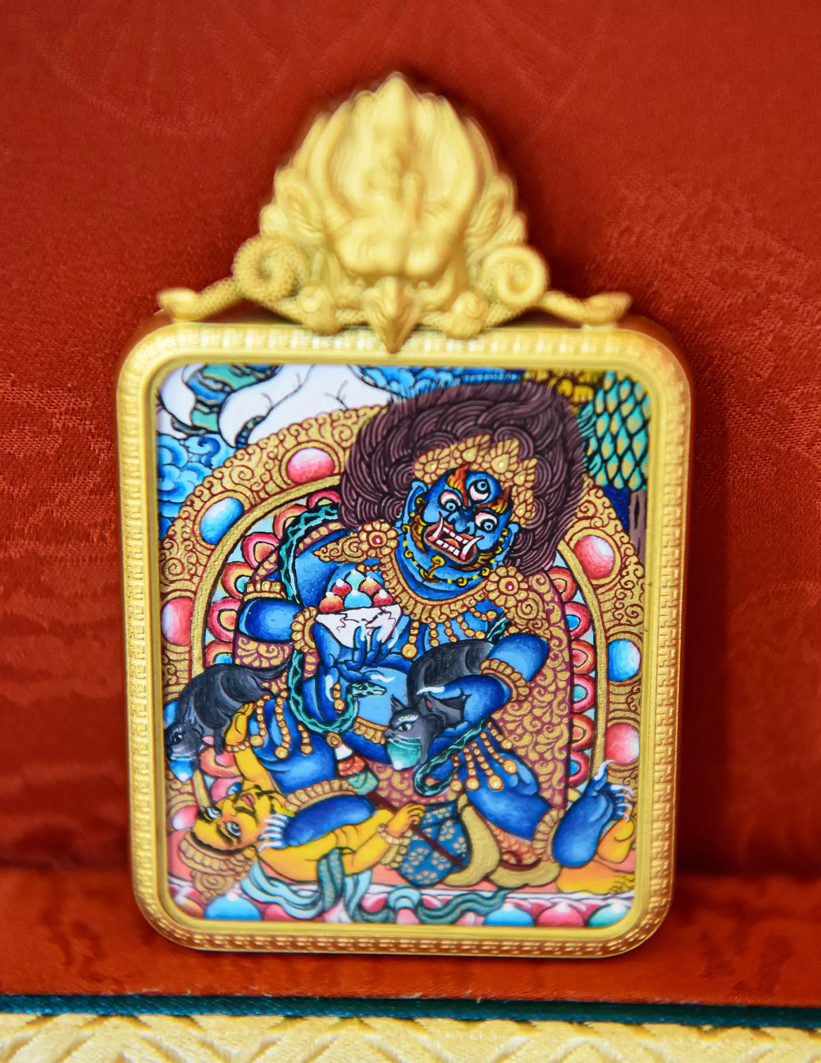 Black Jambhala Thangka Pendant/ Locket/ Necklace/ Portable/ GauBOX/ Buddha amulet/ Carry-on/ Travel friendly