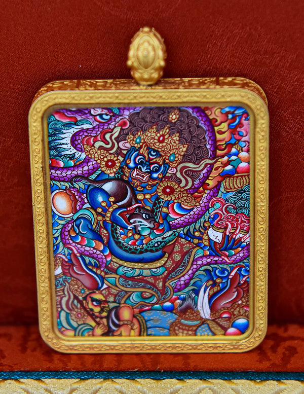 Black Jambhala Thangka Pendant/ Locket/ Necklace/ Portable/ GauBOX/ Buddha amulet/ Carry-on/ Travel friendly