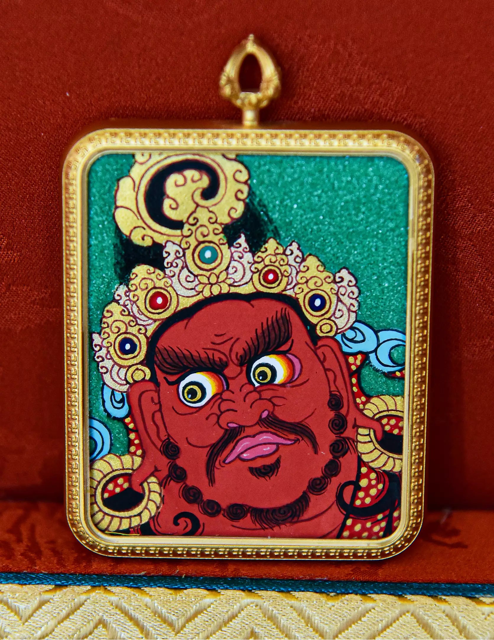 Red Jambhala Rough Mineral Sand Thangka Pendant/ Locket/ Necklace/ Portable/ GauBOX/ Buddha amulet/ Carry-on/ Travel friendly