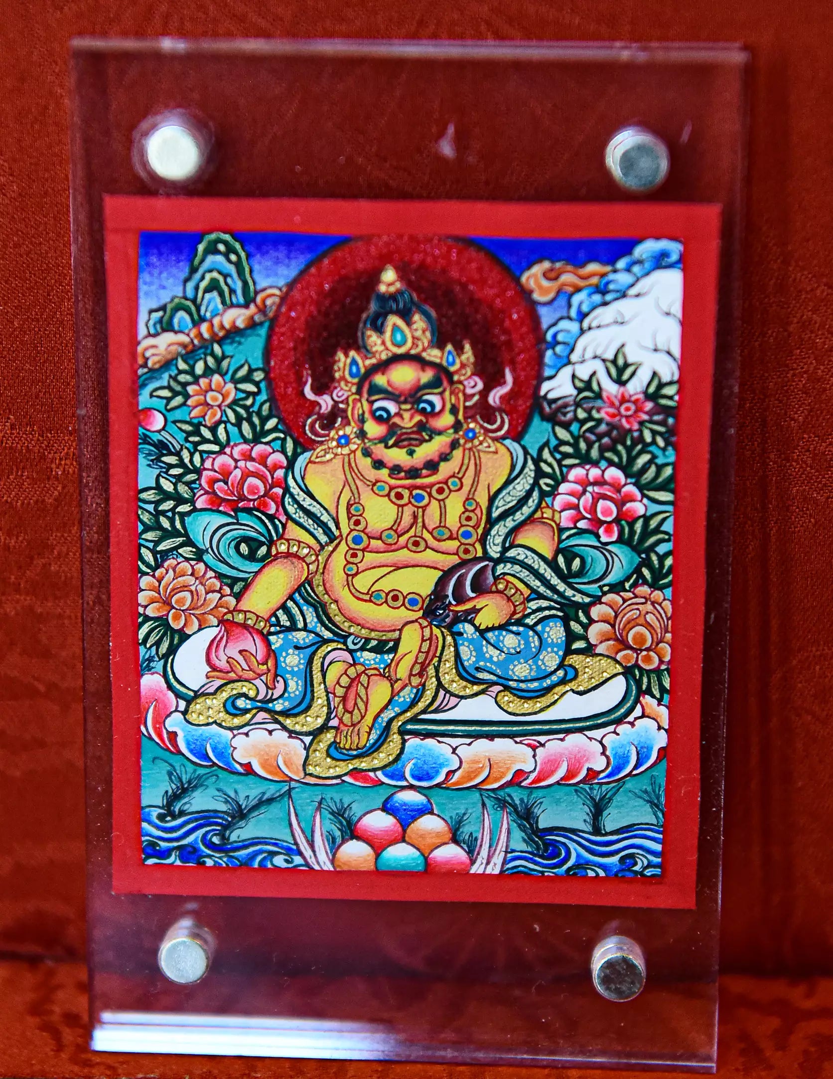Yellow Dzambala Thangka Pendant/ Locket/ Necklace/ Portable/ GauBOX/ Buddha amulet/ Carry-on/ Travel friendly