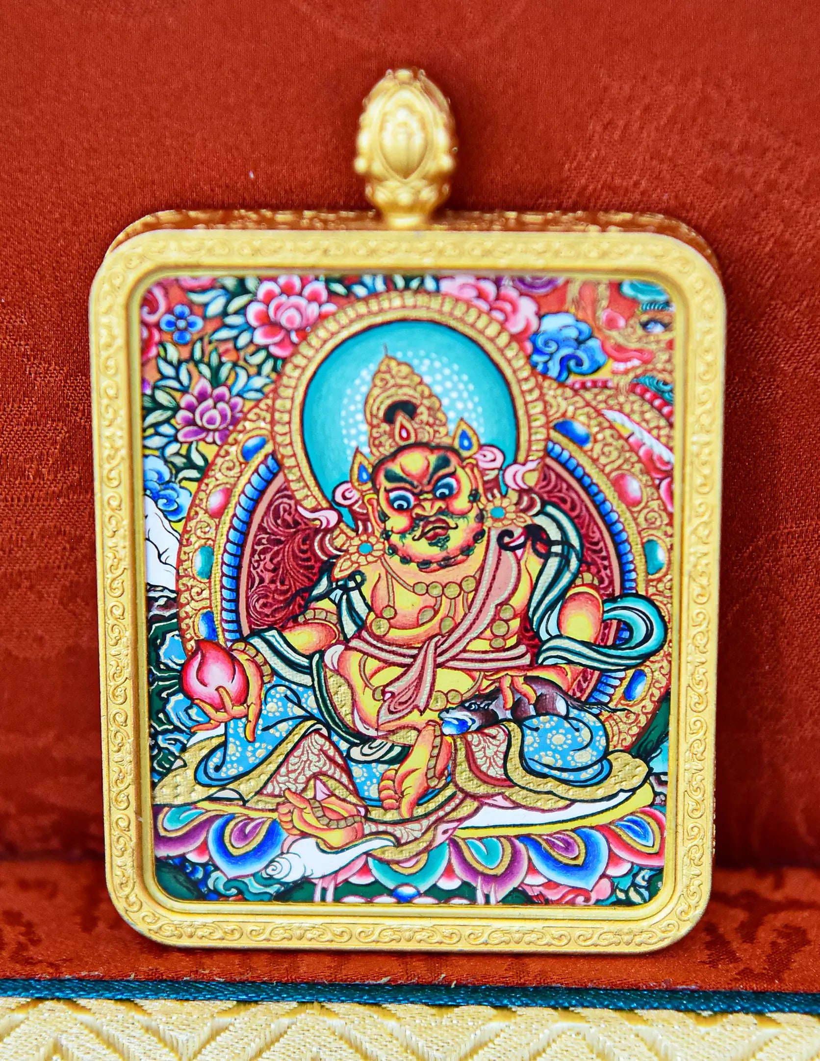 Yellow Dzambala Thangka Pendant/ Locket/ Necklace/ Portable/ GauBOX/ Buddha amulet/ Carry-on/ Travel friendly