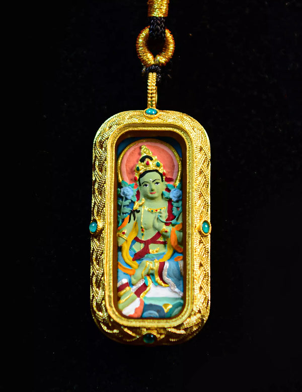 Green Tara TsaTsa Thangka Pendant/ Locket/ Necklace/ Portable/ GauBOX/ Buddha amulet/ Carry-on/ Travel friendly
