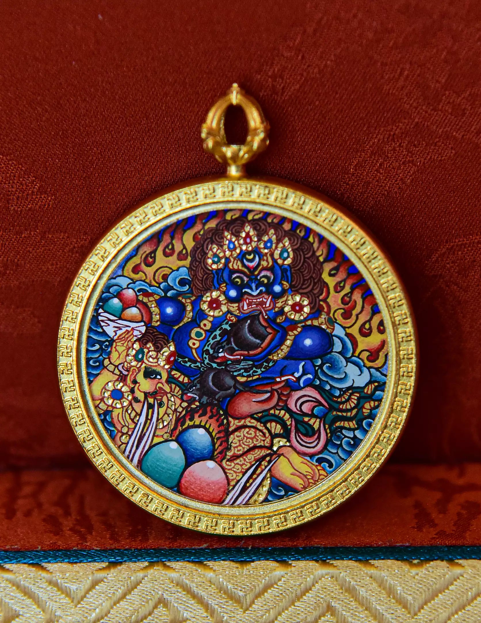 Black Jambhala Thangka Pendant/ Locket/ Necklace/ Portable/ GauBOX/ Buddha amulet/ Carry-on/ Travel friendly